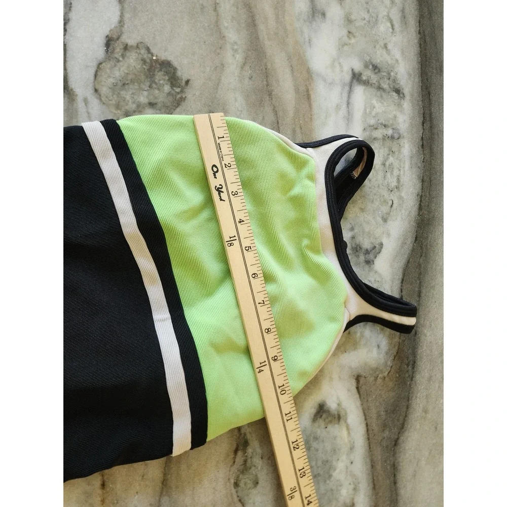 Jag Vintage High Cut One Piece Swimsuit Black Lime Green Ribbed Colorblock